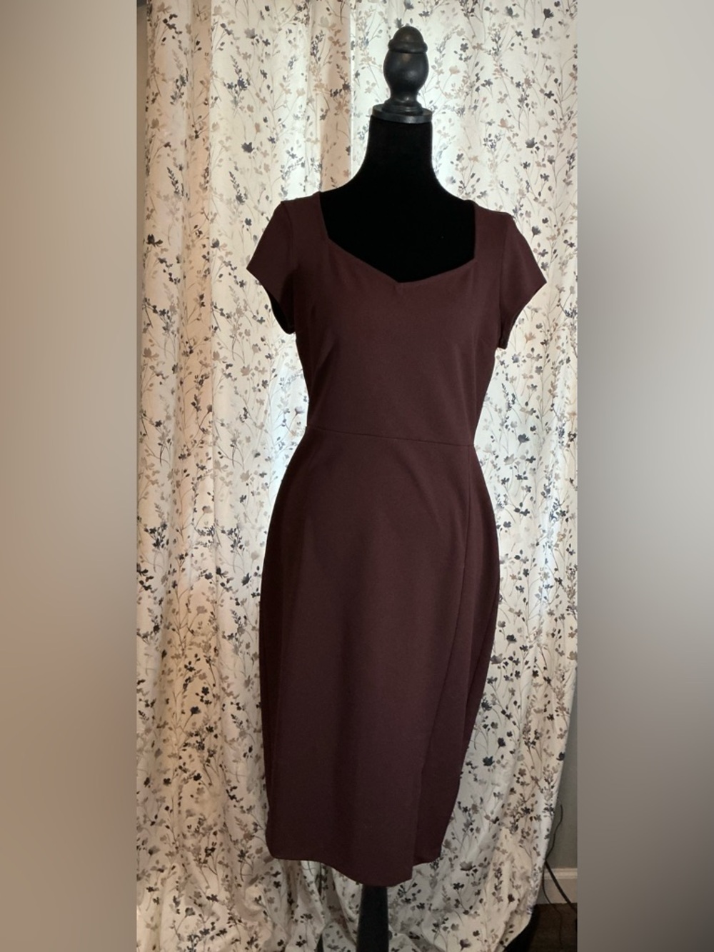 Express Brown Cap Sleeve Midi Sheath Dress